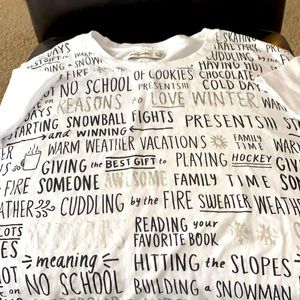 SOLD - Abercrombie & Fitch short sleeve white T.  Winter print.